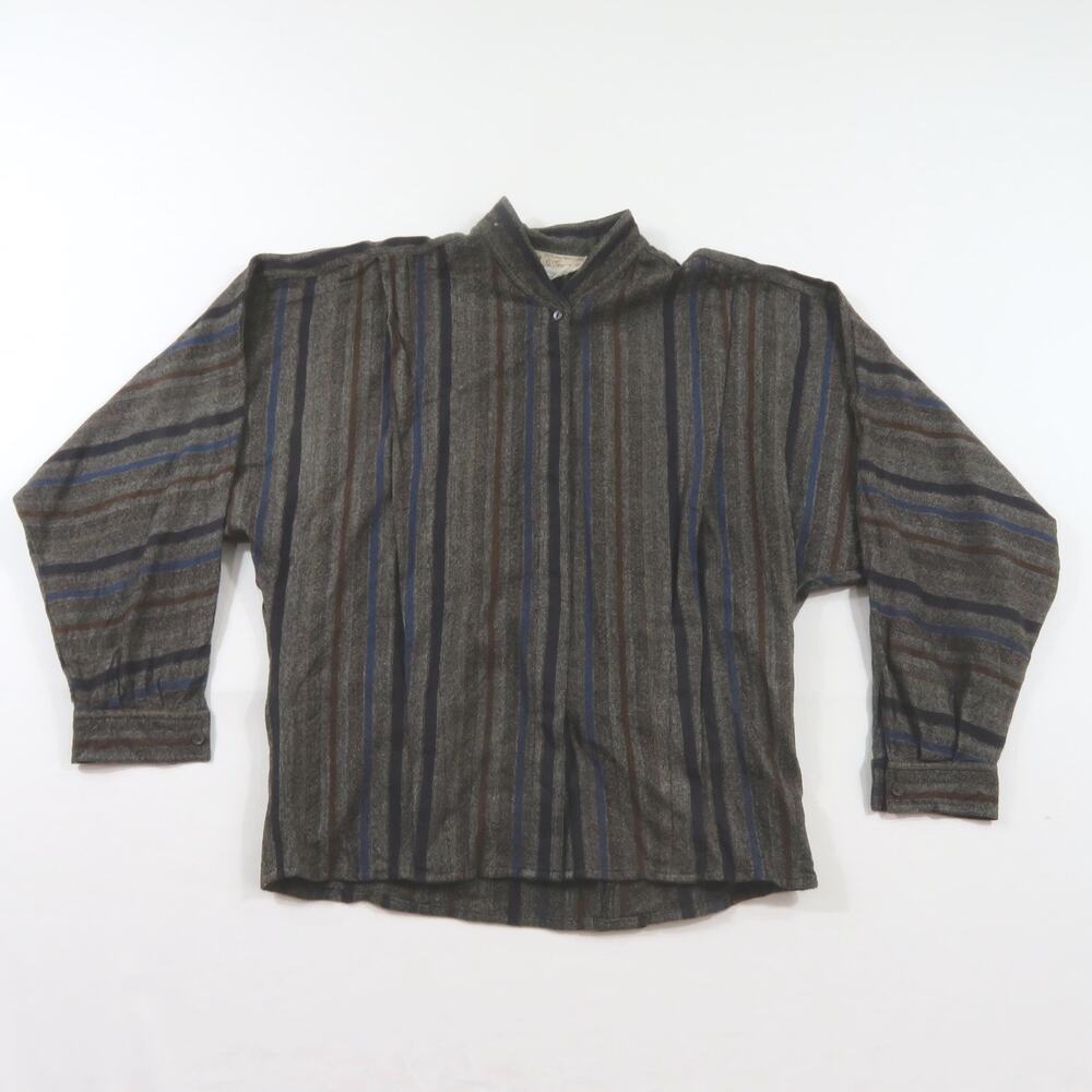 Gucci Blouse Shirt Wool Gray Blue Red Striped Button-Up Womens Sz 38? 1960s
